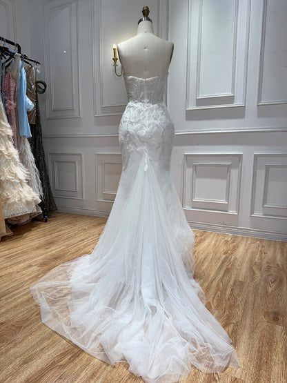 Elegant White Pearl Beaded Mermaid Wedding Dress HA2583