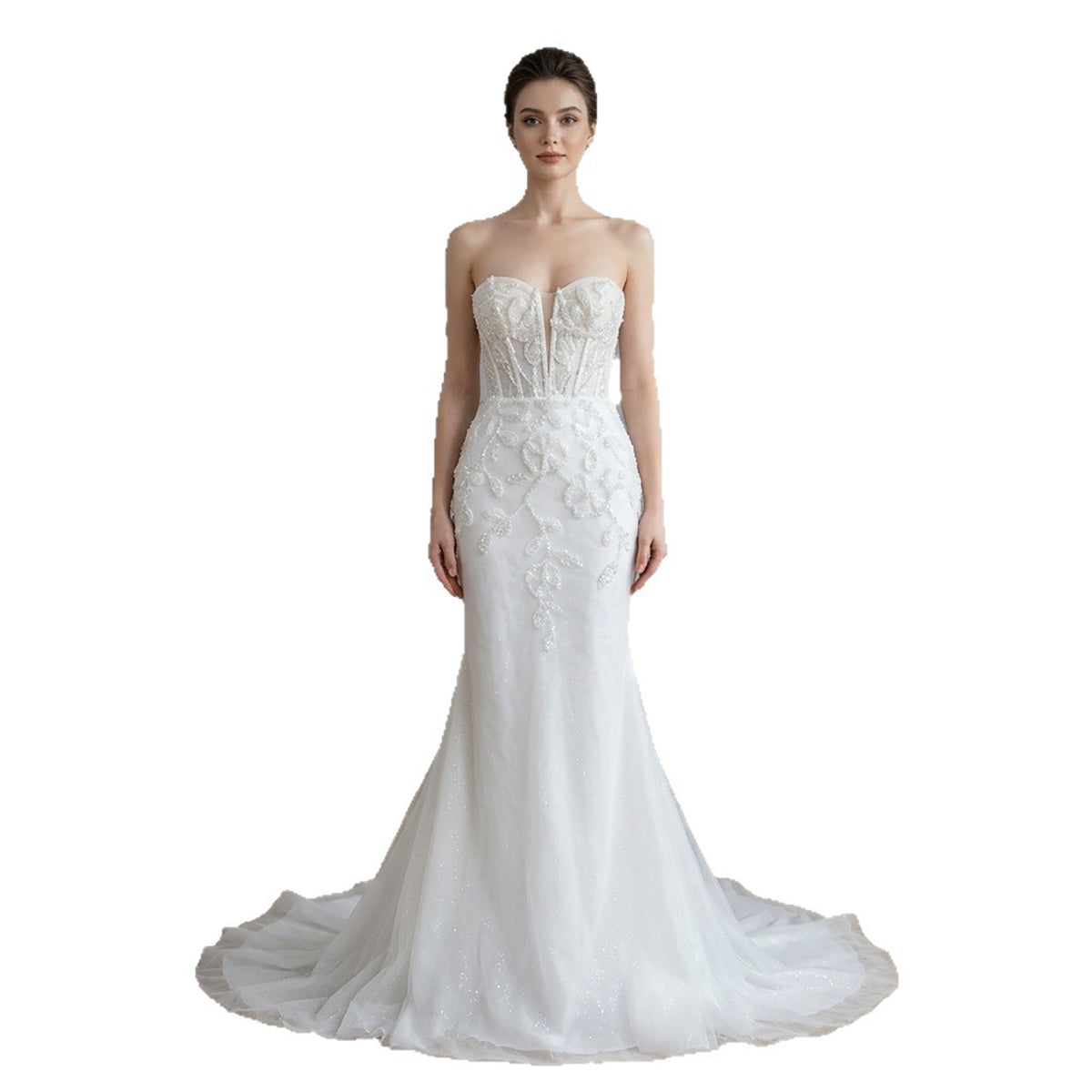 Elegant White Pearl Beaded Mermaid Wedding Dress HA2583