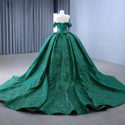 Luxury Gold Off-Shoulder Pearls Beaded Ball Gown HM231147