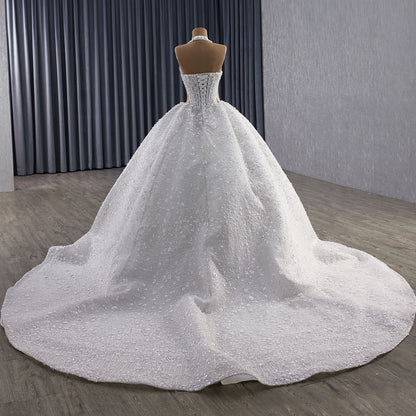 Luxury White Halter Floral Appliques Ball Gown Wedding Dress HM251085 - SERENE  HILL