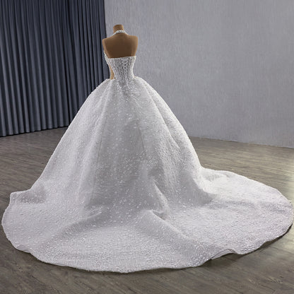 Luxury White Halter Floral Appliques Ball Gown Wedding Dress HM251085 - SERENE  HILL