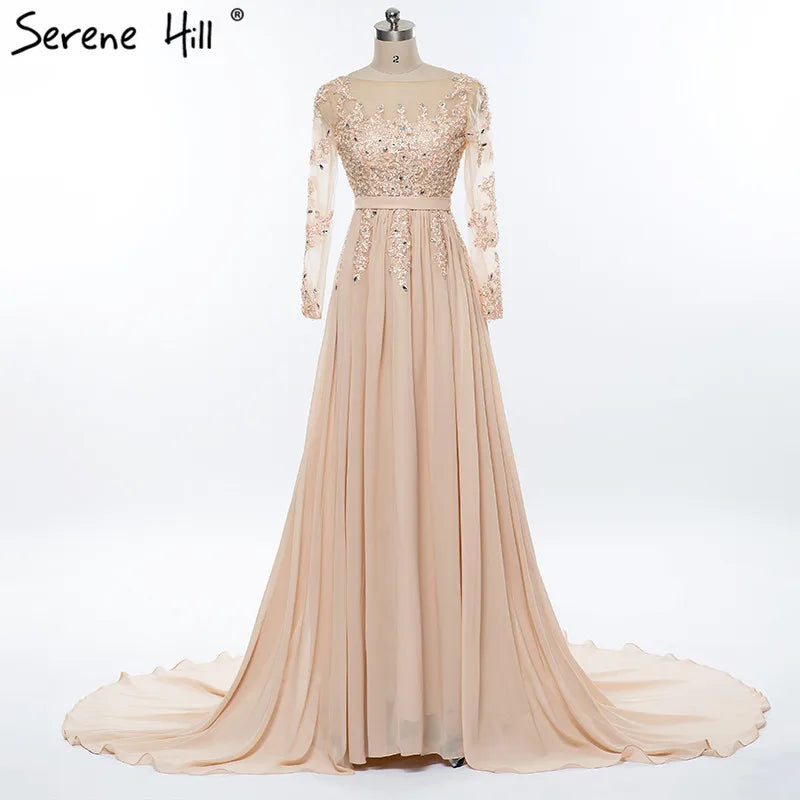 On Sale No Return No Refund Gray Beading Crystal Formal Long Sleeve Evening Dress HA2097 - SERENE  HILL