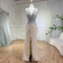Luxury Beige Beaded Feather Mermaid Evening Dress with Slit LA70623B SERENE HILL