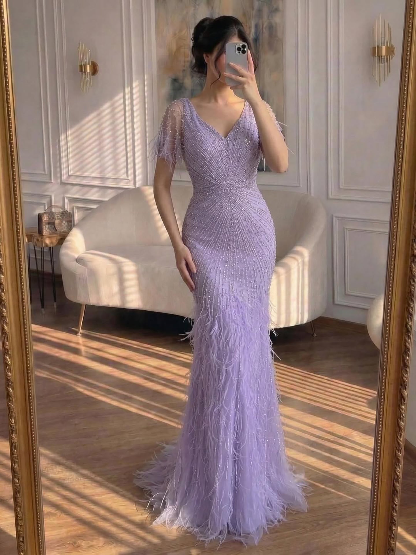 Dubai Feathers Brown Mermaid Evening Dresses  LA71323 - SERENE  HILL