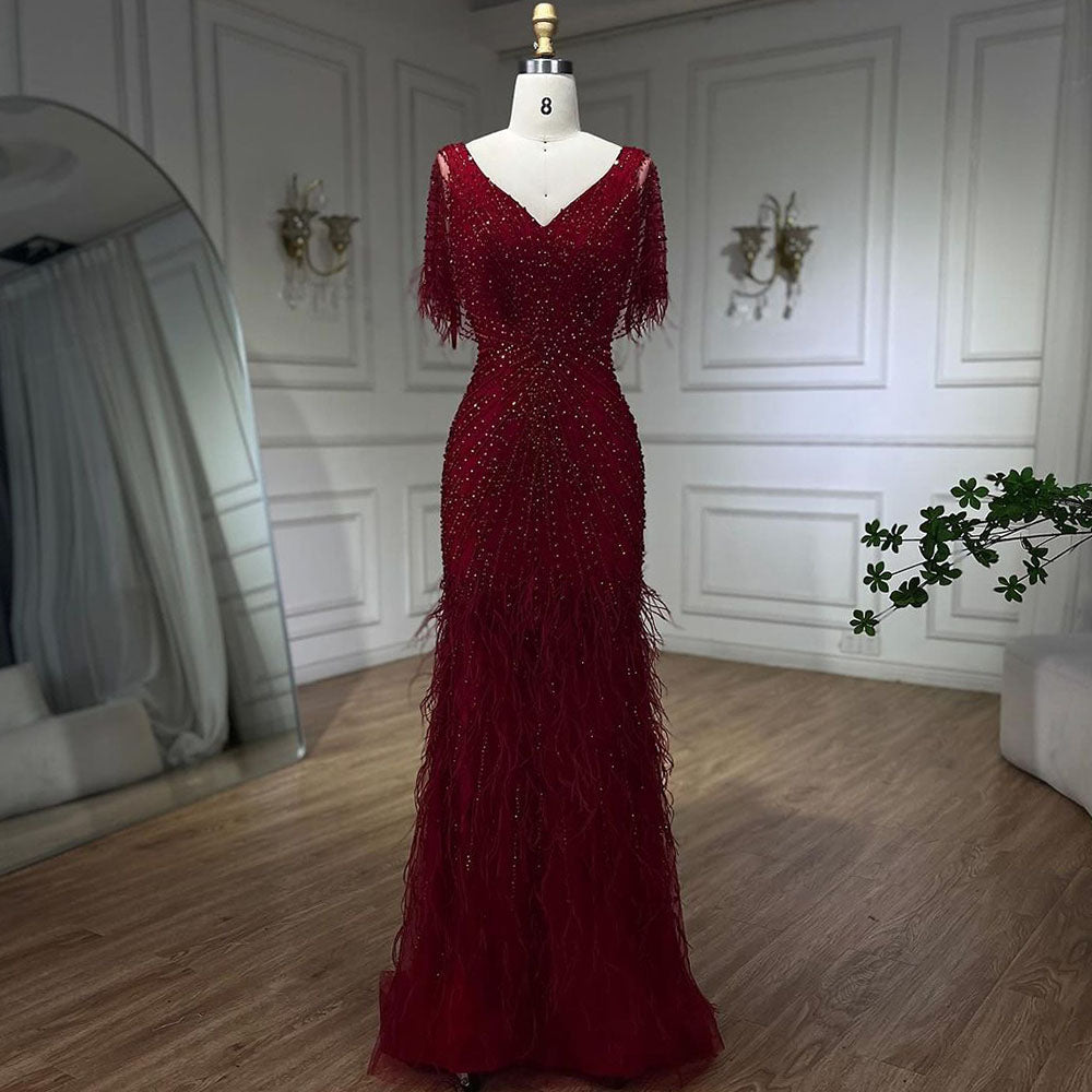 Dubai Feathers Brown Mermaid Evening Dresses  LA71323 - SERENE  HILL