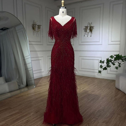Dubai Feathers Brown Mermaid Evening Dresses  LA71323 - SERENE  HILL