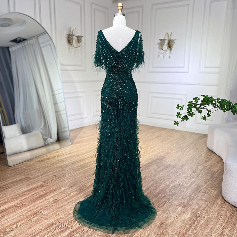 Dubai Feathers Brown Mermaid Evening Dresses  LA71323 - SERENE  HILL