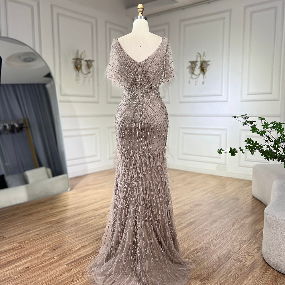 Dubai Feathers Brown Mermaid Evening Dresses  LA71323 - SERENE  HILL
