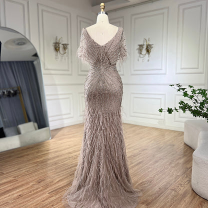 Dubai Feathers Brown Mermaid Evening Dresses  LA71323 - SERENE  HILL