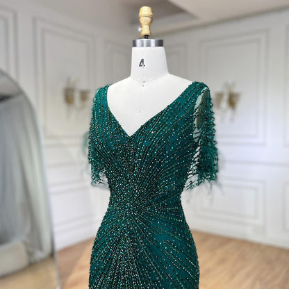 Dubai Feathers Brown Mermaid Evening Dresses  LA71323 - SERENE  HILL