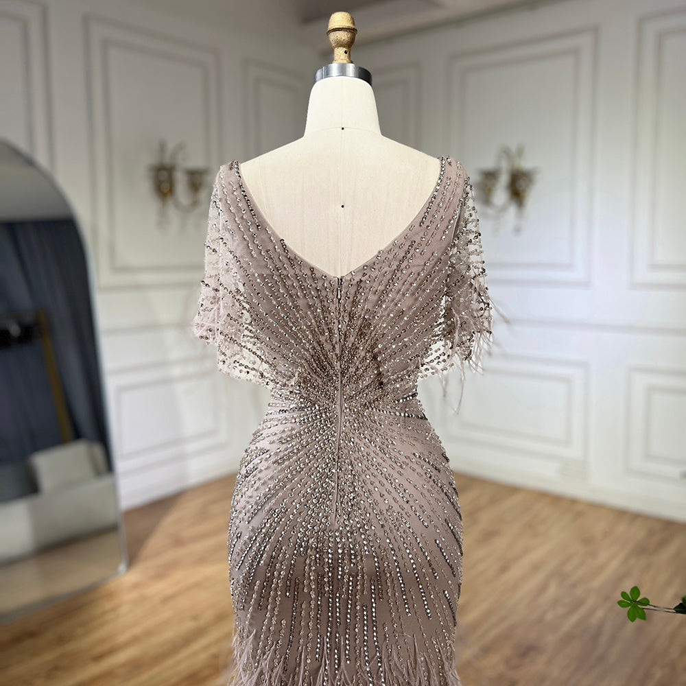 Dubai Feathers Brown Mermaid Evening Dresses  LA71323 - SERENE  HILL