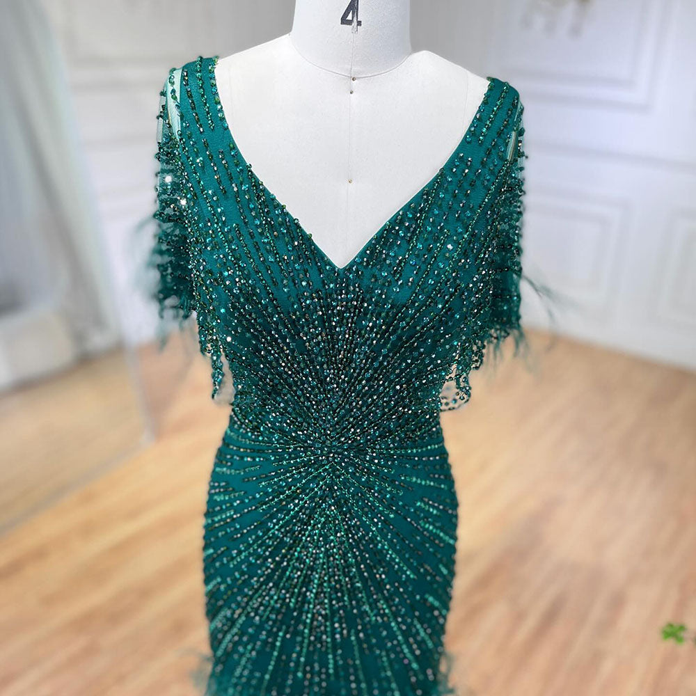 Dubai Feathers Brown Mermaid Evening Dresses  LA71323 - SERENE  HILL
