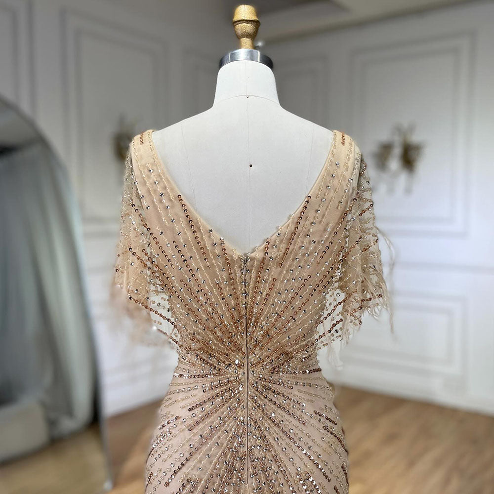 Dubai Feathers Brown Mermaid Evening Dresses  LA71323 - SERENE  HILL