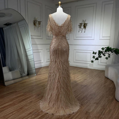 Dubai Feathers Brown Mermaid Evening Dresses  LA71323 - SERENE  HILL