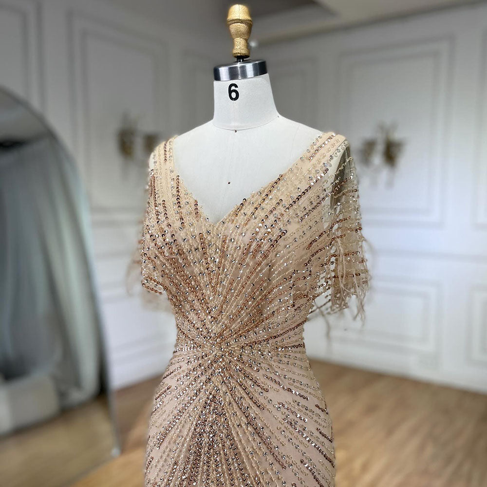 Dubai Feathers Brown Mermaid Evening Dresses  LA71323 - SERENE  HILL