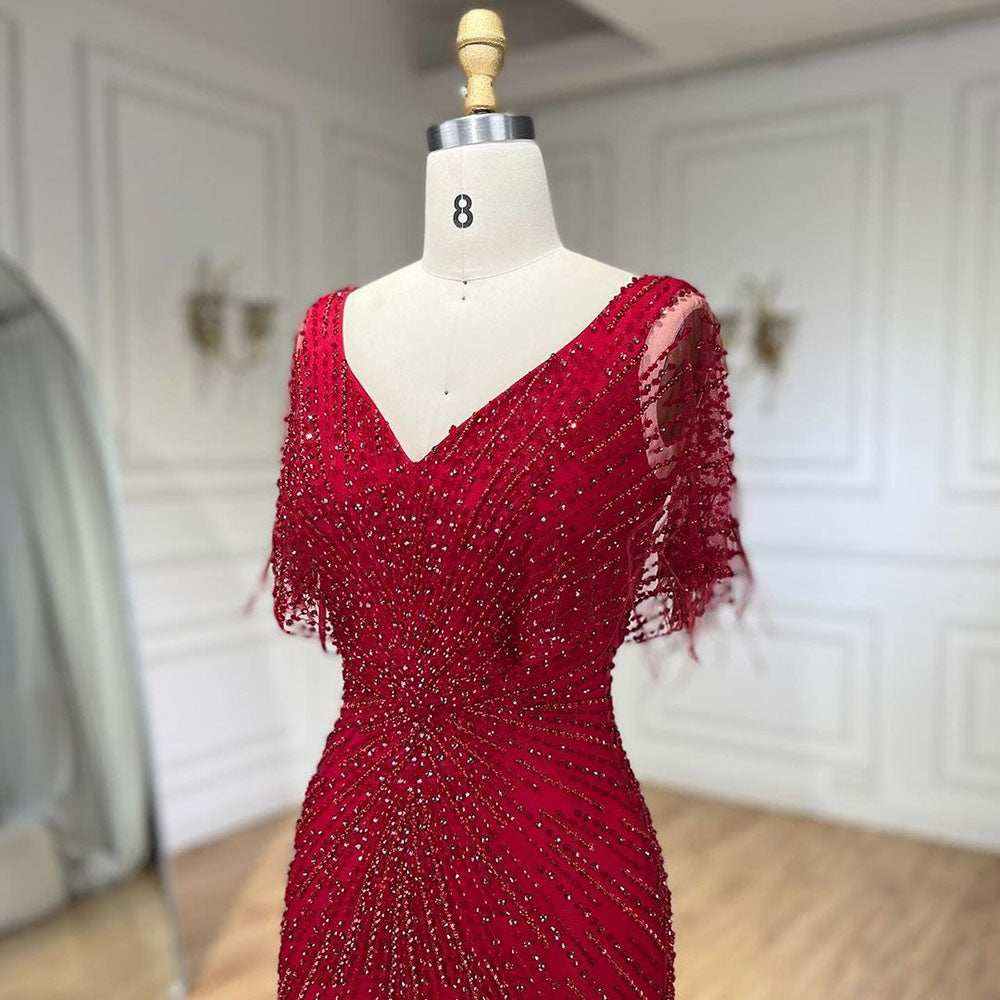 Dubai Feathers Brown Mermaid Evening Dresses  LA71323 - SERENE  HILL