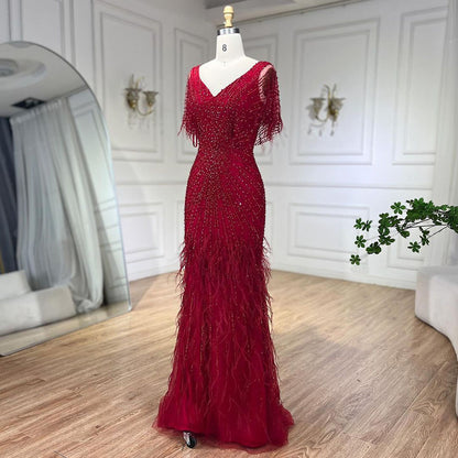 Dubai Feathers Brown Mermaid Evening Dresses  LA71323 - SERENE  HILL