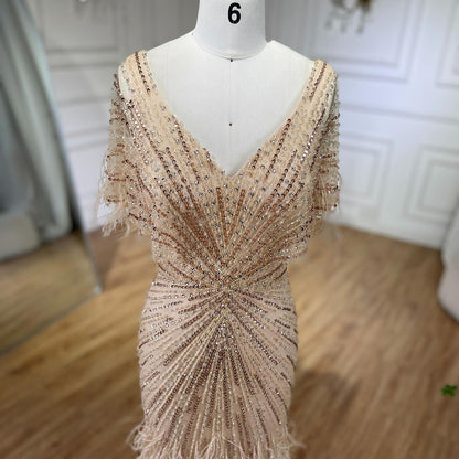 Dubai Feathers Brown Mermaid Evening Dresses  LA71323 - SERENE  HILL