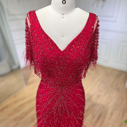 Dubai Feathers Brown Mermaid Evening Dresses  LA71323 - SERENE  HILL