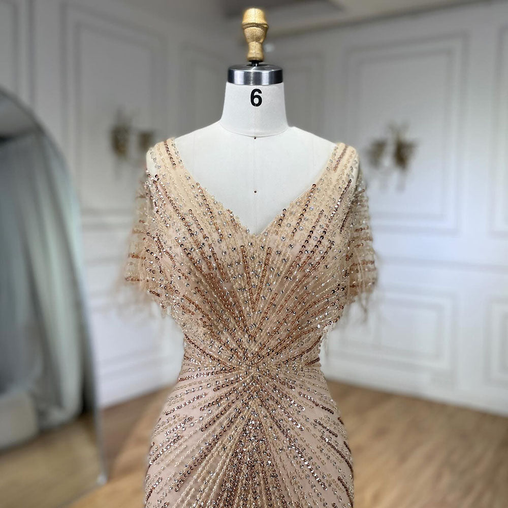 Dubai Feathers Brown Mermaid Evening Dresses  LA71323 - SERENE  HILL