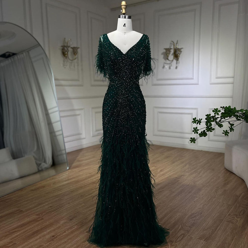 Dubai Feathers Brown Mermaid Evening Dresses  LA71323 - SERENE  HILL