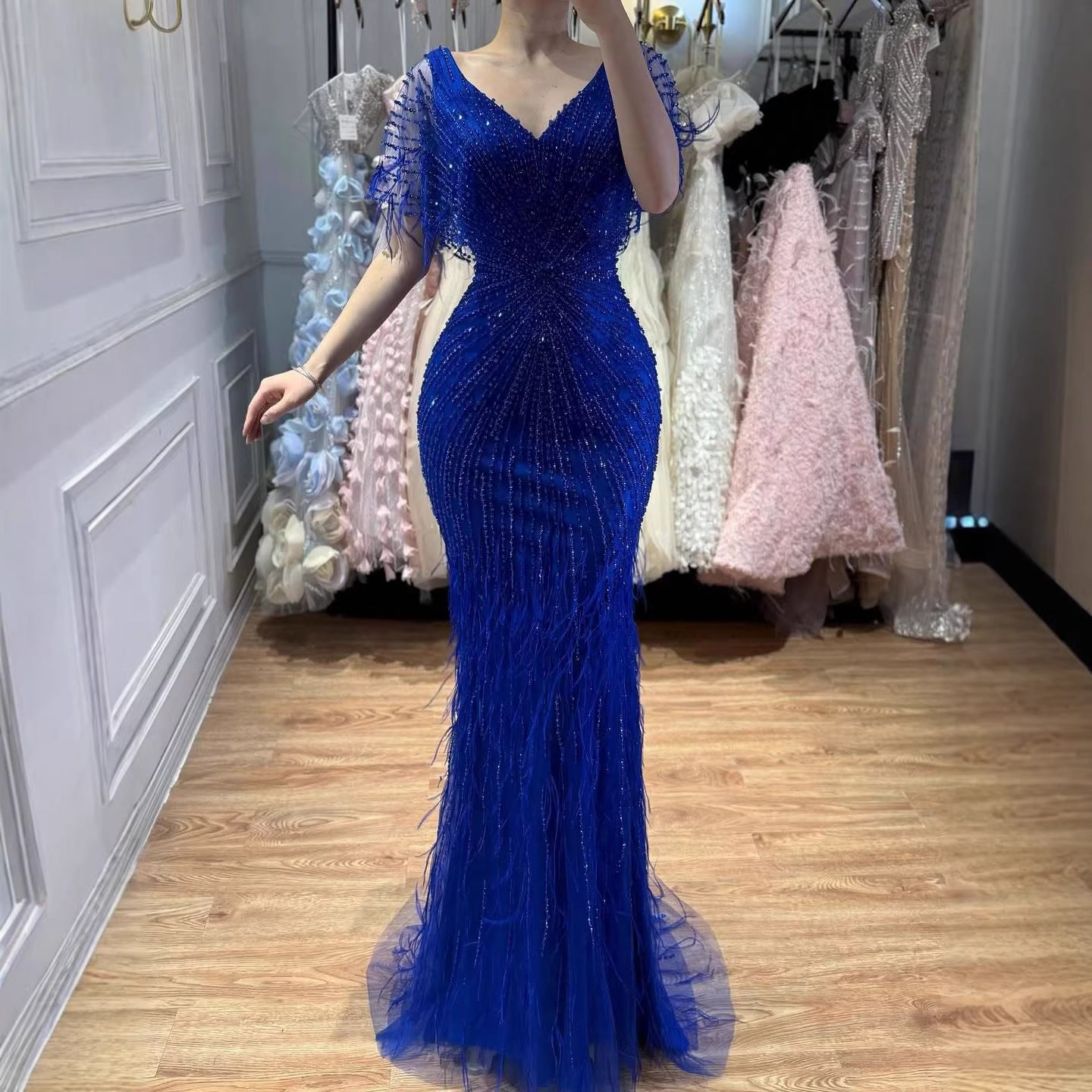 Dubai Feathers Brown Mermaid Evening Dresses  LA71323 - SERENE  HILL
