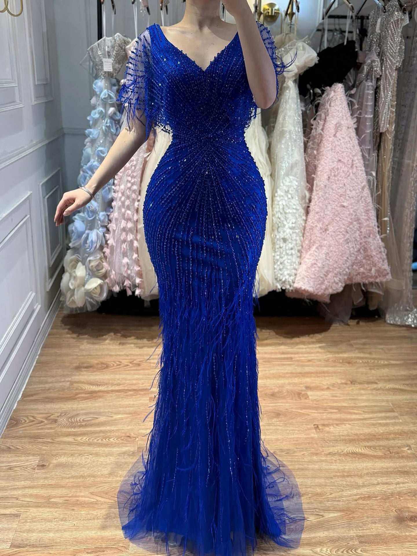 Dubai Feathers Brown Mermaid Evening Dresses  LA71323 - SERENE  HILL