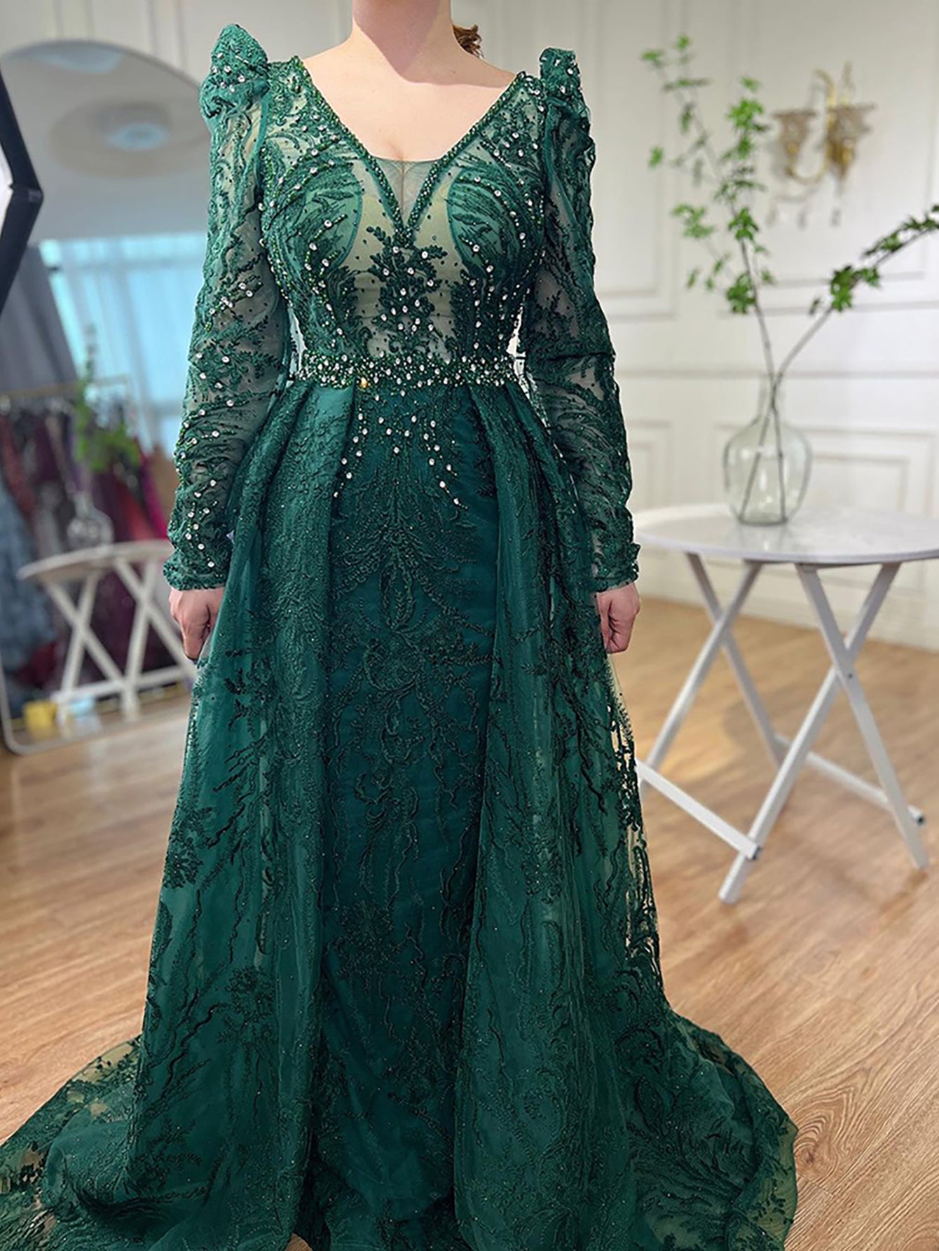 On Sale No Return Serene Hill Muslim Pink Elegant Mermaid Overskirt Luxury Beaded Evening Dresses Gowns 2025 For Woman Party LA71572 Green / 16