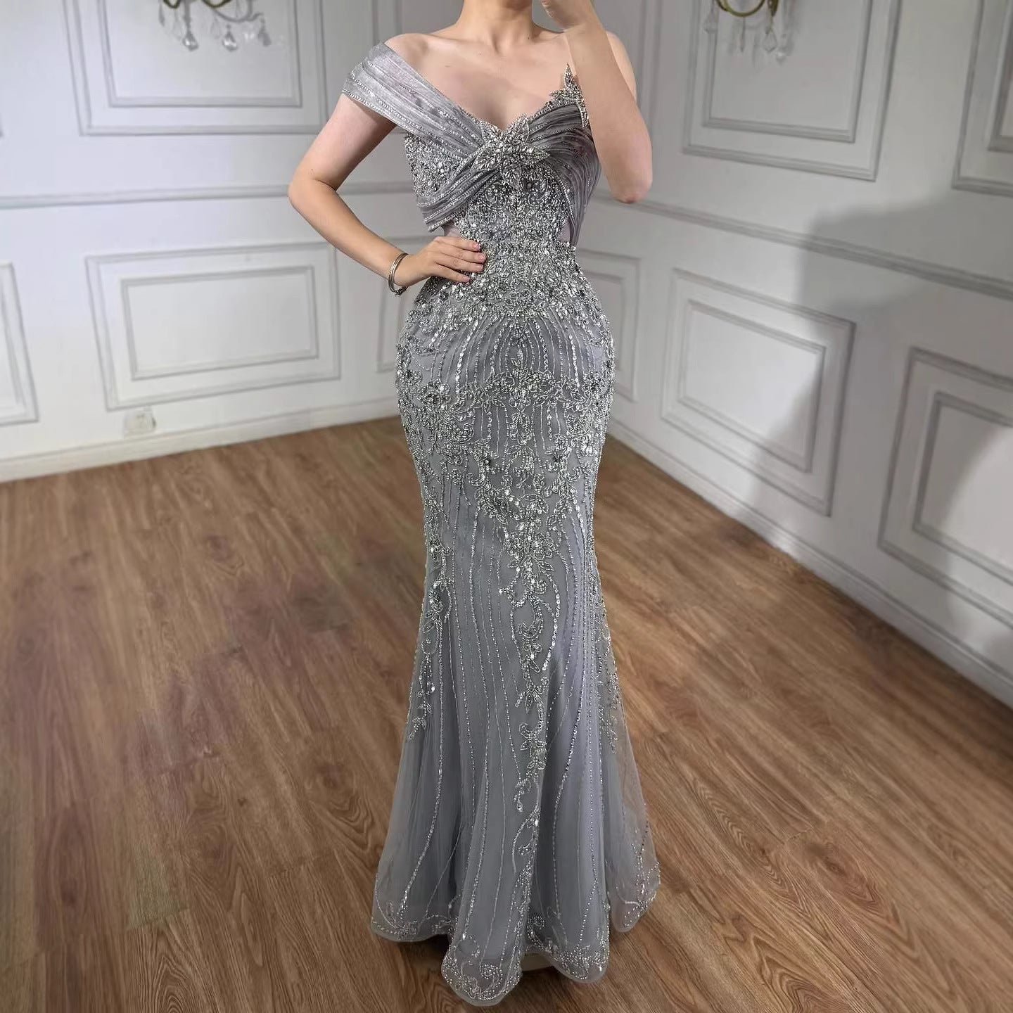 grey mermaid prom dress Mermaid Off the Shoulder Long Grey Prom Dress with Lace FancyVestido