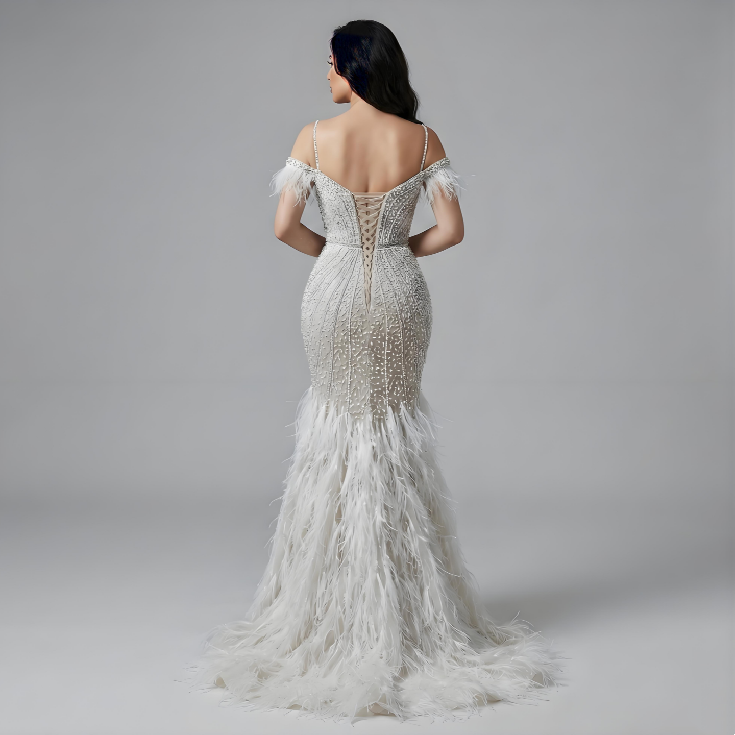 Luxury Feathers White Nude Prom Evening Dresses LA71656 - SERENE HILL