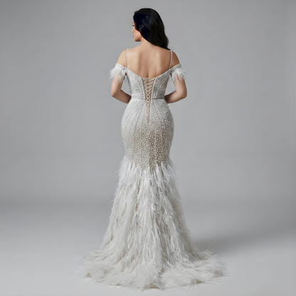 Luxury Feathers White Nude Prom Evening Dresses LA71656 - SERENE HILL