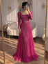 Luxury Fuchsia Long Sleeve Evening Dress with Overskirt LA71678 - SERENE  HILL