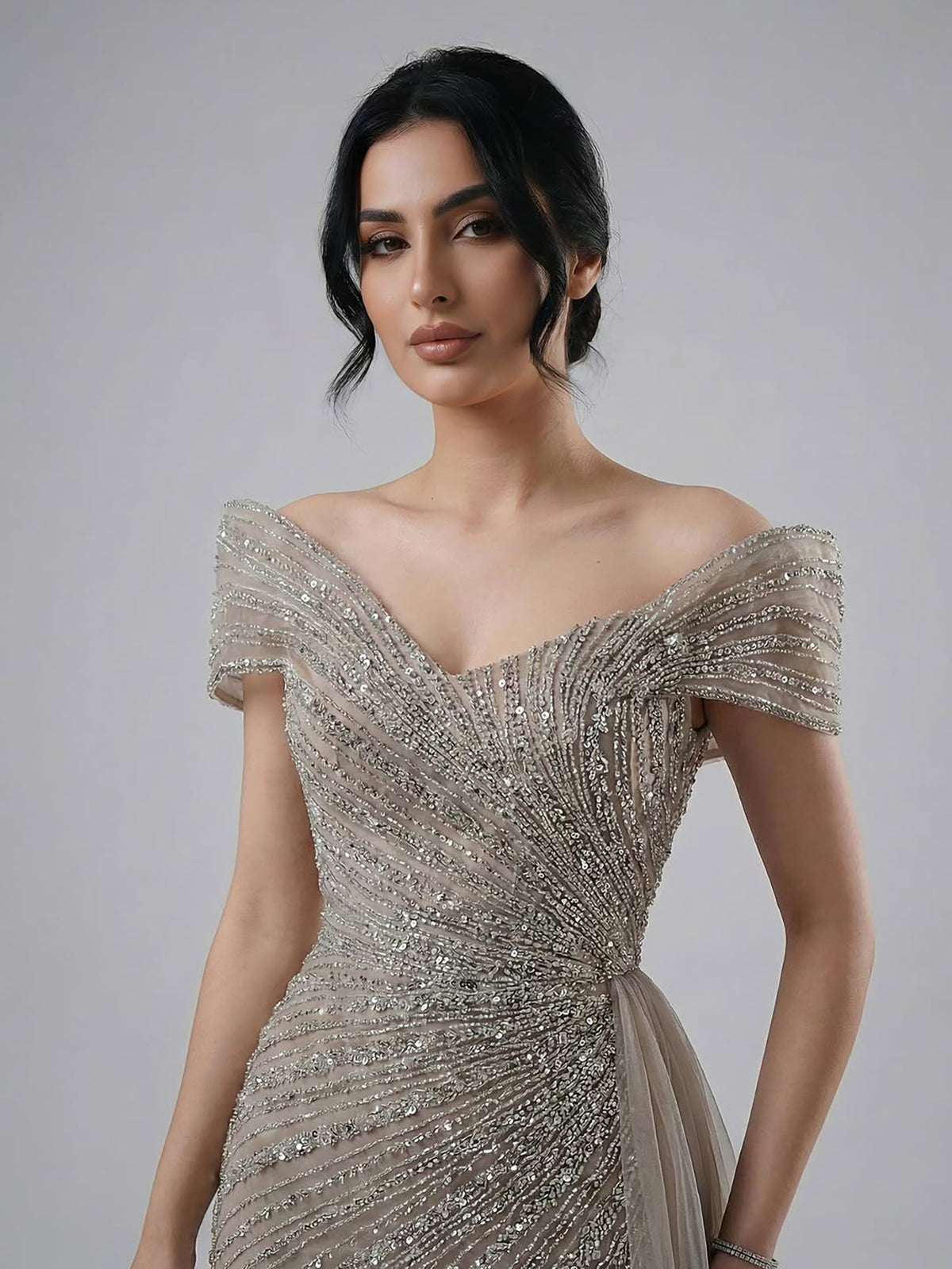 Luxury Nude Mermaid Elegant Beaded Sparkle Evening Dress With Skirt LA71686A