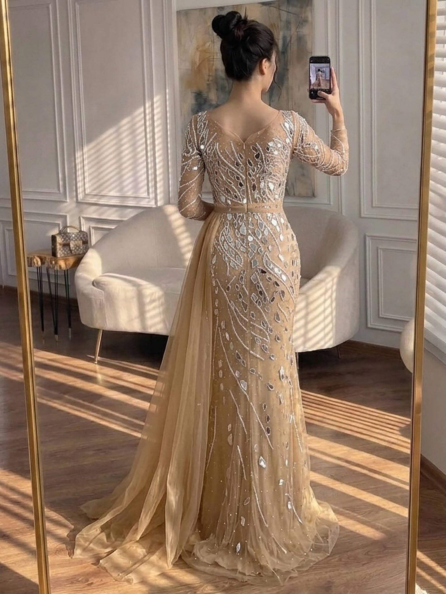 Luxury Nude Beaded Mermaid Evening Dress with Overskirt LA71757 SERENE HILL