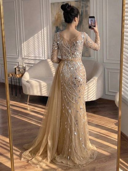 Luxury Nude Beaded Mermaid Evening Dress with Overskirt LA71757 SERENE HILL