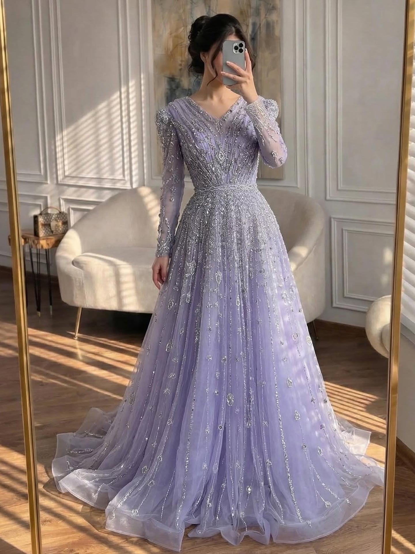 Luxury Nude A Line Beaded Evening Dress for Formal Occasion LA71803D