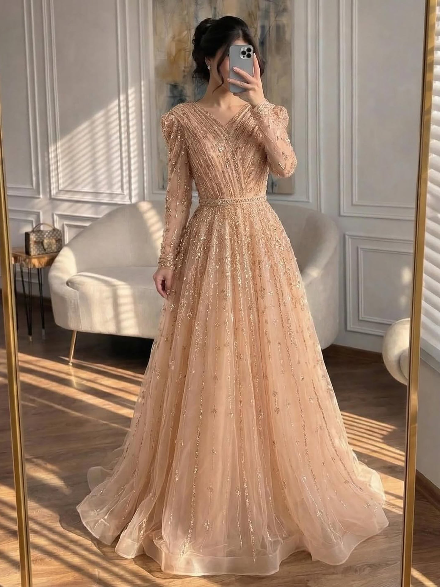 Luxury Nude A Line Beaded Evening Dress for Formal Occasion LA71803D lilac / 14