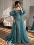 Luxury Dubai Arabic Blue Mermaid Balloon Sleeves Beaded Evening Dresses LA71823 - SERENE  HILL