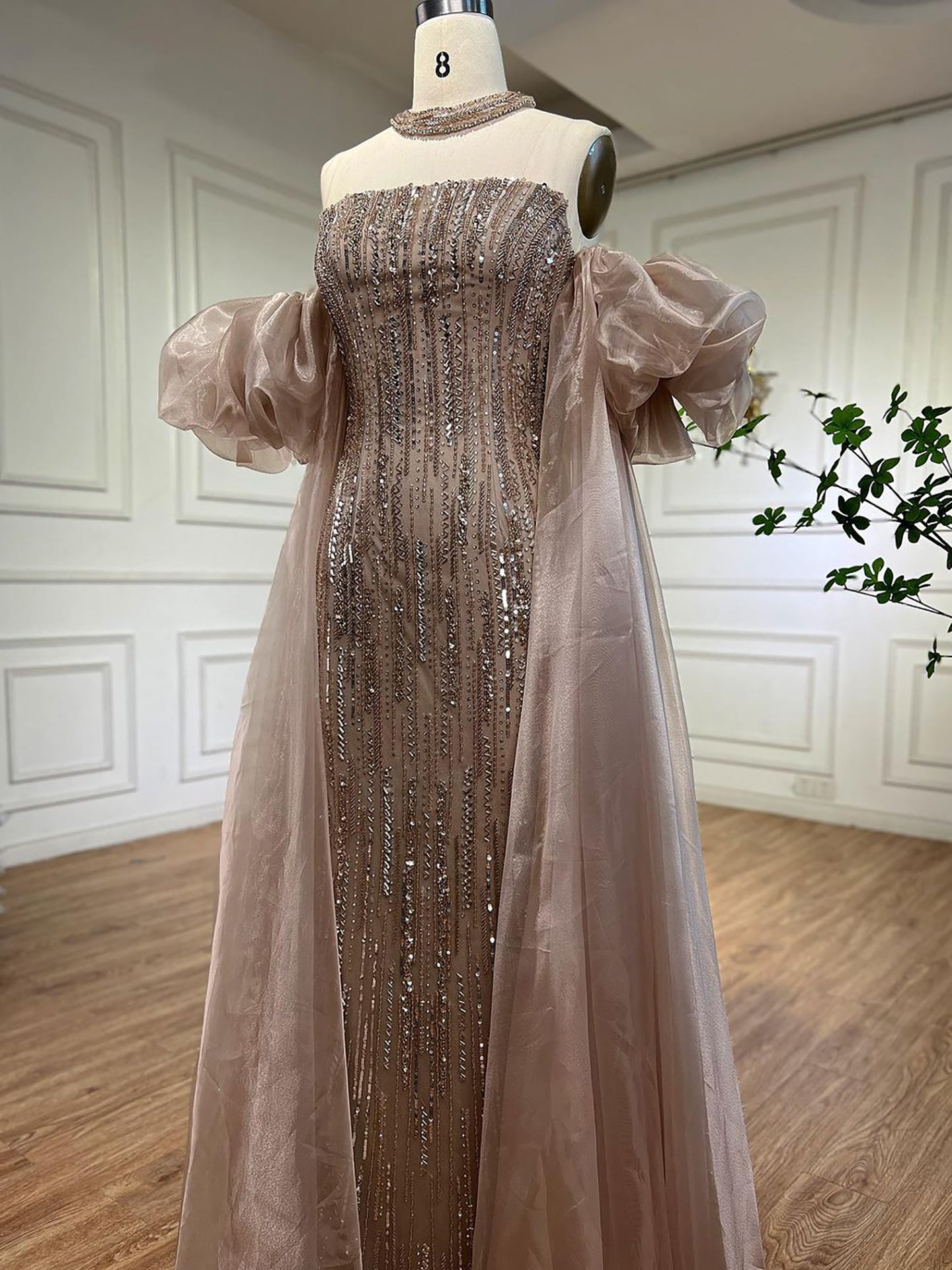 Luxury Dubai Arabic Blue Mermaid Balloon Sleeves Beaded Evening Dresses LA71823 - SERENE  HILL