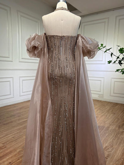 Luxury Dubai Arabic Blue Mermaid Balloon Sleeves Beaded Evening Dresses LA71823 - SERENE  HILL