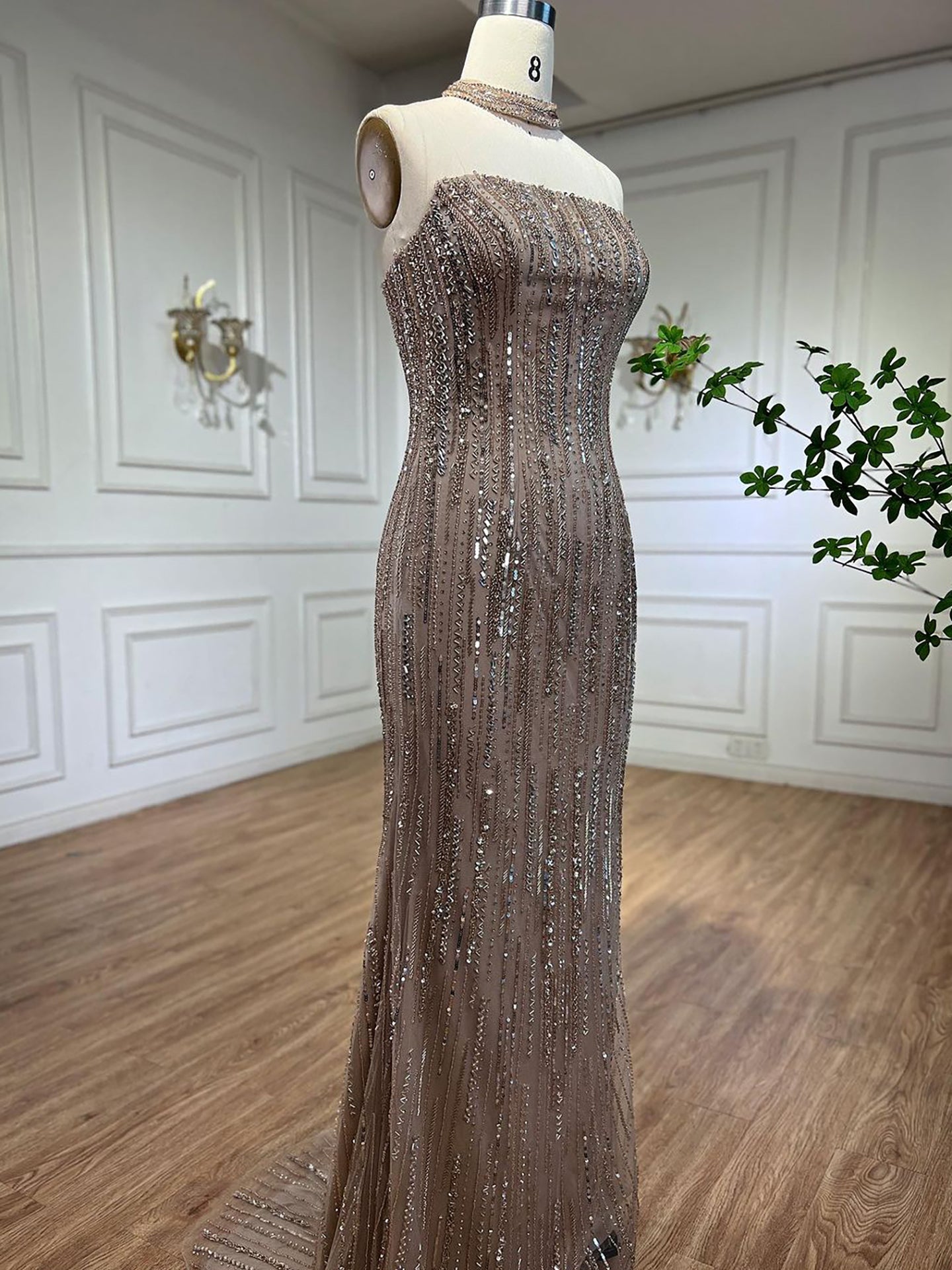 Luxury Dubai Arabic Blue Mermaid Balloon Sleeves Beaded Evening Dresses LA71823 - SERENE  HILL