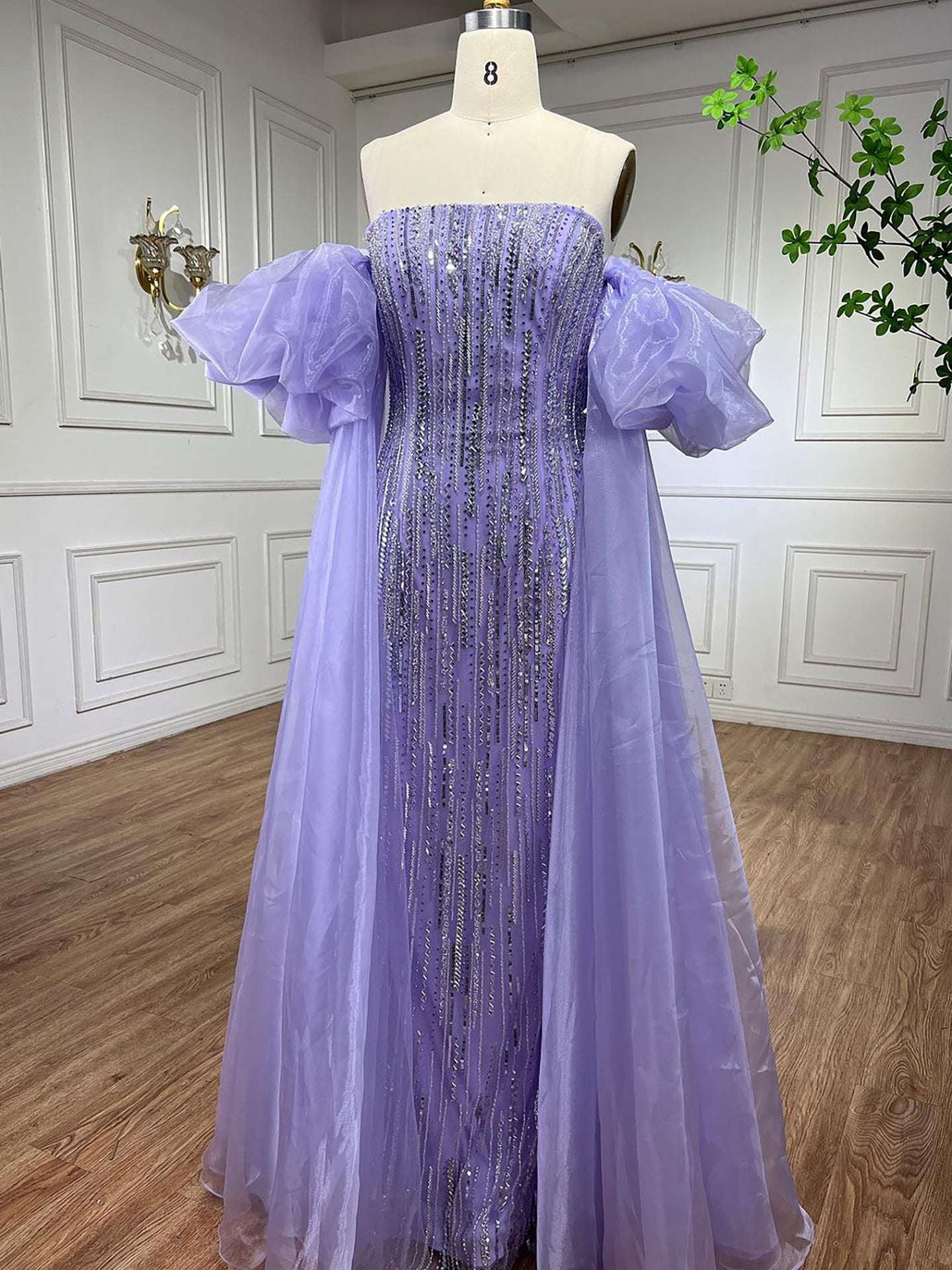 Luxury Dubai Arabic Blue Mermaid Balloon Sleeves Beaded Evening Dresses LA71823 - SERENE  HILL
