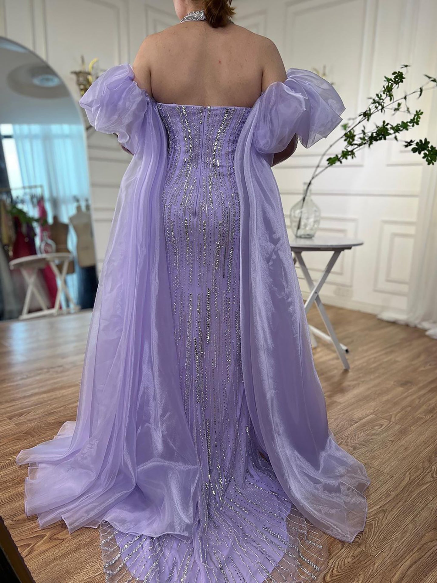 Luxury Dubai Arabic Blue Mermaid Balloon Sleeves Beaded Evening Dresses LA71823 - SERENE  HILL