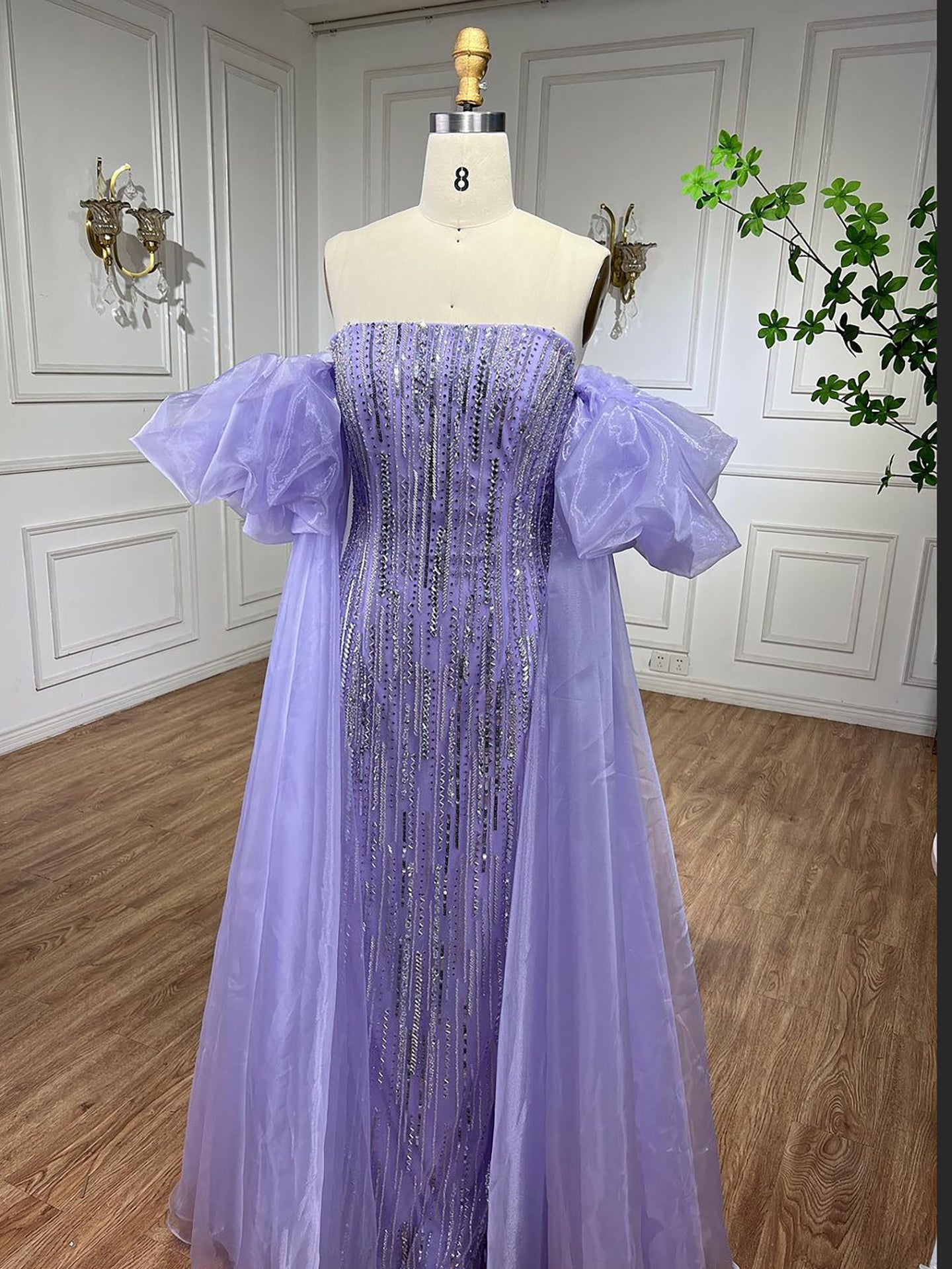 Luxury Dubai Arabic Blue Mermaid Balloon Sleeves Beaded Evening Dresses LA71823 - SERENE  HILL