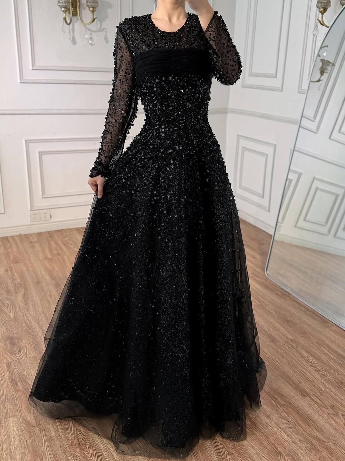 arabic long sleeve dress Al Najma Elegant Embroidered Sleeve Design Tunic & Traditional Arabic Long Dress For Women
