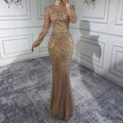 Luxury Dubai White Muslim Mermaid Evening Dress Overskirt LA72032L