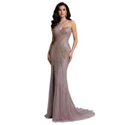 Serene Hill Dubai Luxury Pink Gold Beaded Sexy Evening Dress With Split LA72104A - SERENE HILL