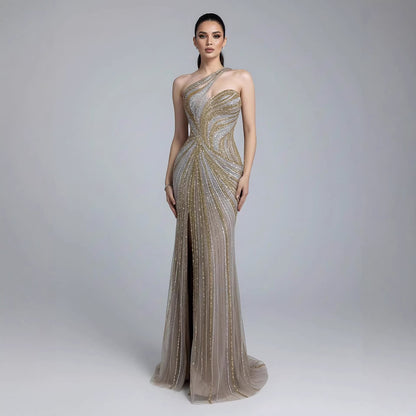 Serene Hill Dubai Luxury Pink Gold Beaded Sexy Evening Dress With Split LA72104A - SERENE HILL