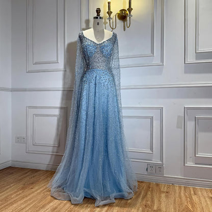 Luxury Purple A-Line Evening Dress with Cape Sleeves Plus Size LA72147A - SERENE  HILL