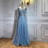Luxury Purple A-Line Evening Dress with Cape Sleeves Plus Size LA72147A - SERENE  HILL